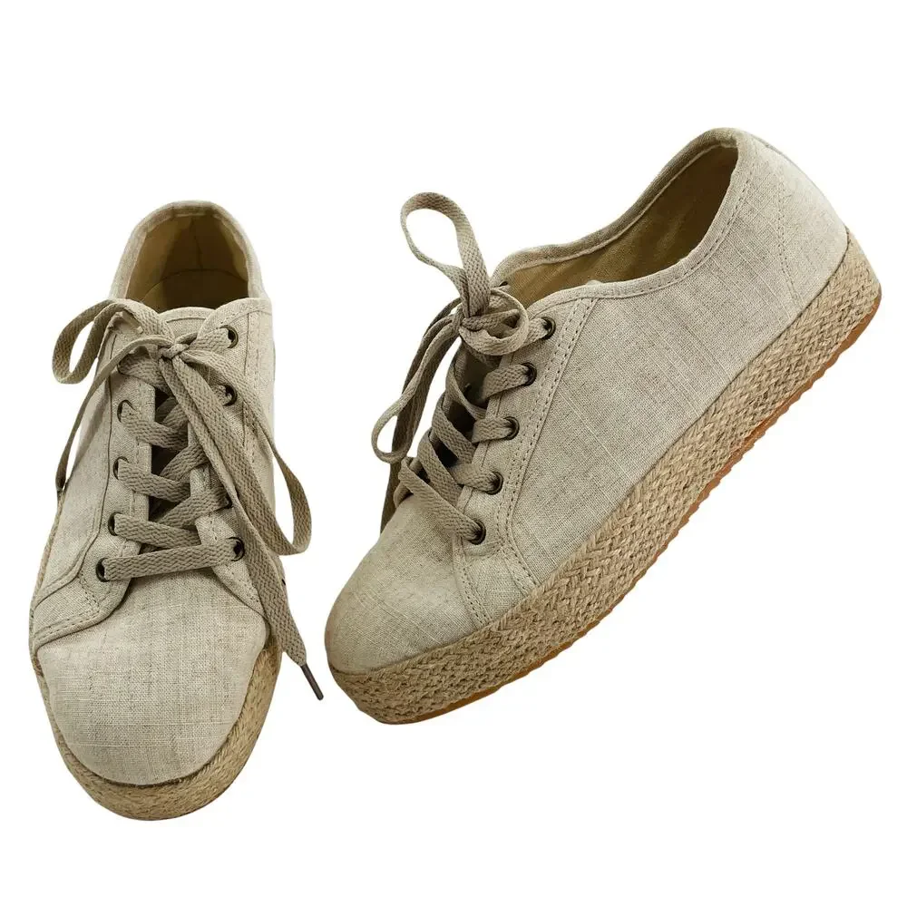 NOT RATED Mateo Cream Natural Canvas Espadrille Platform Sneaker 8
